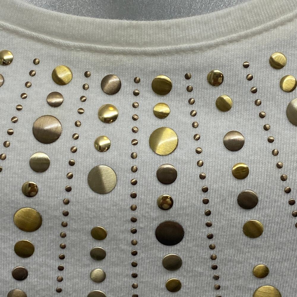 Chicos 2 Medium White Embellished Tank Top Sunburst Sleeveless Shirt Gold Detail - Picture 3 of 14